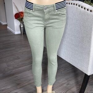 💋 VIP green stretch ankle jeans striped belt